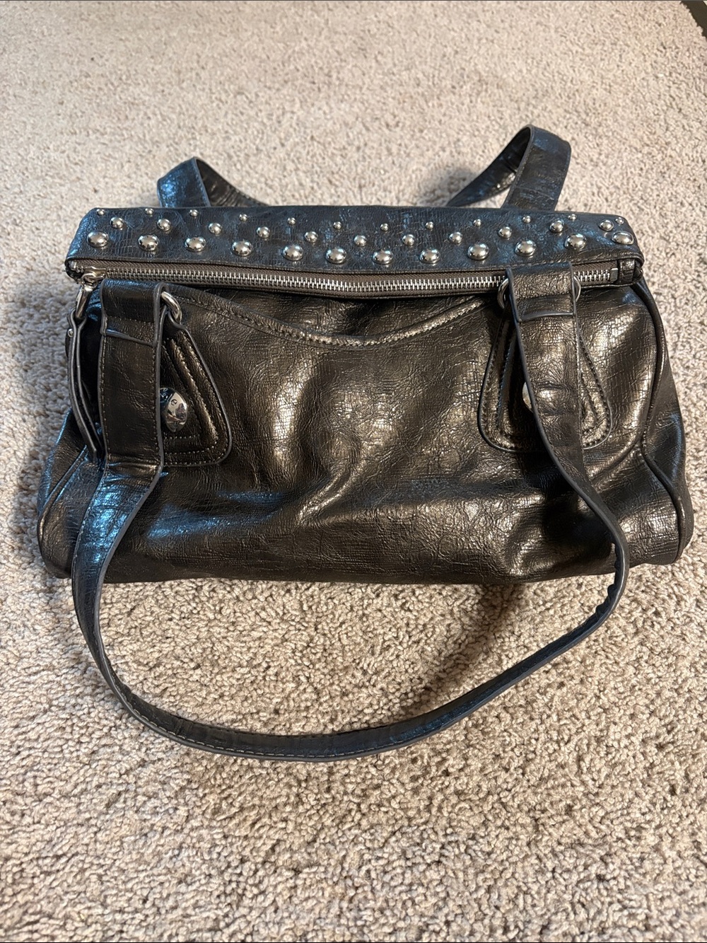 Nicole by Nicole Miller Black Stud-Trim Shoulder Bag